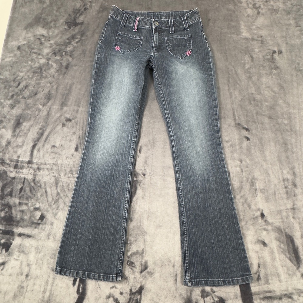 Wrangler Bootcut Jeans Girls Size 16R Dark Blue Pink Contrast Stitching 2707